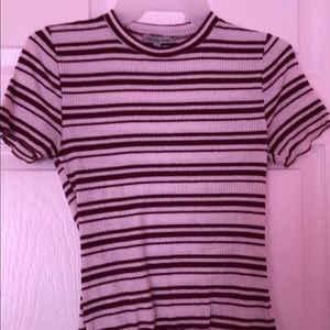 Burgundy & White striped shirt Size (XS)